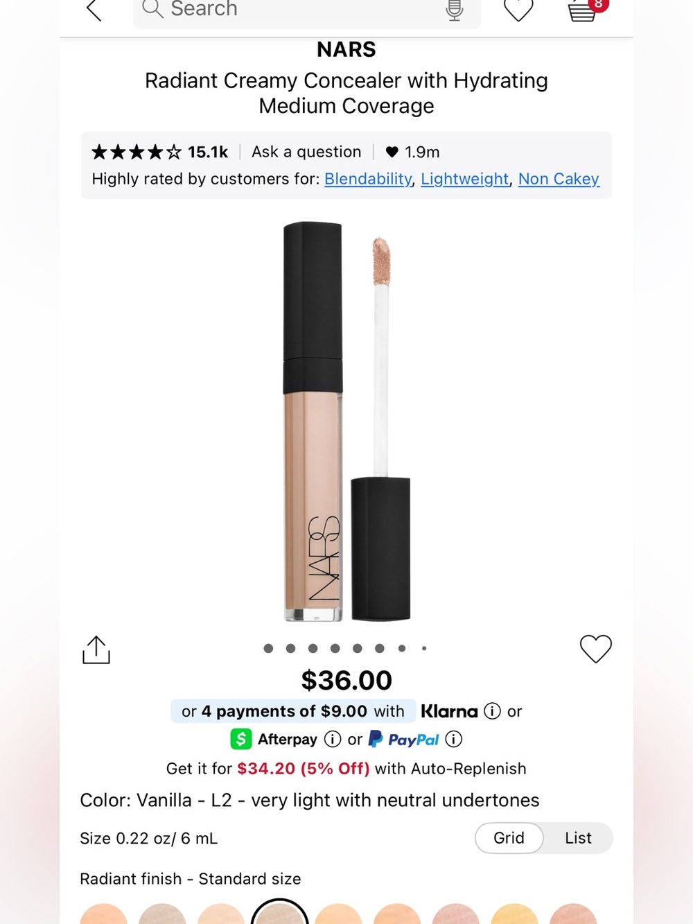 NARS Radiant Creamy Concealer - Vanilla L2 + NARS smudge proof eyeshadow base